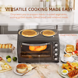 HOMCOM 36L Countertop Toaster Oven with 2 Hot Plates, Grill, Roast, Bake