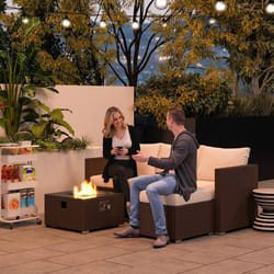 Outsunny 4 Seater Rattan Sofa Set with Footstool Thick Cushions Brown Cream