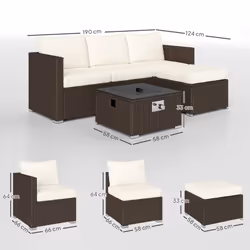 Outsunny 4 Seater Rattan Sofa Set with Footstool Thick Cushions Brown Cream