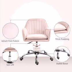HOMCOM Office Chair, Swivel Desk Chair w/ Adjustable Height, Pink - Additional view 4