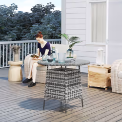 Outsunny Patio Furniture Rattan Garden Table with Umbrella Hole - Grey