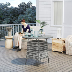 Outsunny Patio Furniture Rattan Garden Table with Umbrella Hole - Grey
