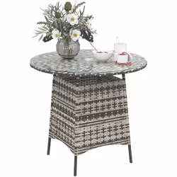 Outsunny Patio Furniture Rattan Garden Table with Umbrella Hole - Grey