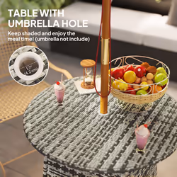 Outsunny Patio Furniture Rattan Garden Table with Umbrella Hole - Grey - Additional view 5
