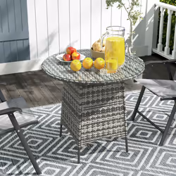 Outsunny Patio Furniture Rattan Garden Table with Umbrella Hole - Grey - Additional view 7