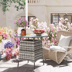 Outsunny Patio Furniture Rattan Garden Table with Umbrella Hole - Grey - Additional view 8