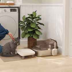 PawHut Stainless Steel Litter Box, Cat Litter Tray w/ Lid, Pedal, Scoop