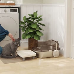 PawHut Stainless Steel Litter Box, Cat Litter Tray w/ Lid, Pedal, Scoop