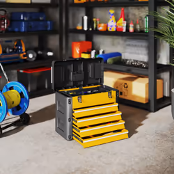 HOMCOM 4 Drawers Large Tool Box, Steel Toolbox with Handle, Yellow