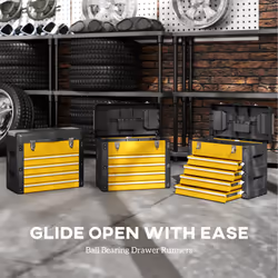 HOMCOM 4 Drawers Large Tool Box, Steel Toolbox with Handle, Yellow - Additional view 4