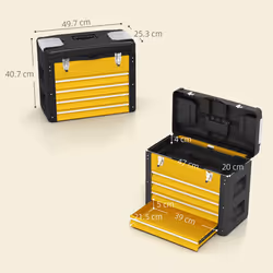 HOMCOM 4 Drawers Large Tool Box, Steel Toolbox with Handle, Yellow - Additional view 8