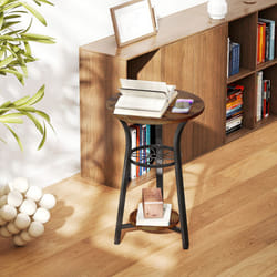 HOMCOM 3-Tier Small End Table Industrial 38 cm Round Side Table Rustic Brown