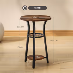 HOMCOM 3-Tier Small End Table Industrial 38 cm Round Side Table Rustic Brown