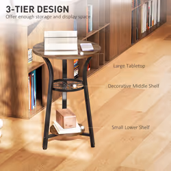 HOMCOM 3-Tier Small End Table Industrial 38 cm Round Side Table Rustic Brown
