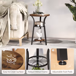 HOMCOM 3-Tier Small End Table Industrial 38 cm Round Side Table Rustic Brown - Additional view 4