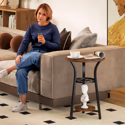 HOMCOM 3-Tier Small End Table Industrial 38 cm Round Side Table Rustic Brown - Additional view 5