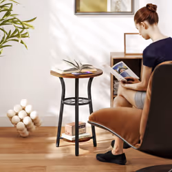 HOMCOM 3-Tier Small End Table Industrial 38 cm Round Side Table Rustic Brown - Additional view 6