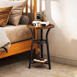 HOMCOM 3-Tier Small End Table Industrial 38 cm Round Side Table Rustic Brown - Additional view 7