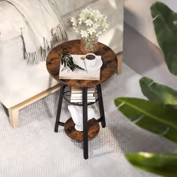 HOMCOM 3-Tier Small End Table Industrial 38 cm Round Side Table Rustic Brown - Additional view 8