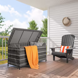 Outsunny 627 L Rattan Garden Storage Box with Gas Lift Lid and Wheels, Grey