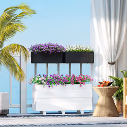 Outsunny Set of 2 Hanging Flower Boxes, 50 cm Long, Rattan Look, Black