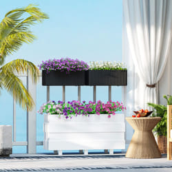 Outsunny Set of 2 Hanging Flower Boxes, 50 cm Long, Rattan Look, Black