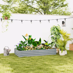 Outsunny Galvanised Raised Garden Bed, 180x90x30cm Raised Bed, Silver