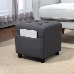 HOMCOM Small Footstool Square Ottoman with Padded Seat for Living Room Grey