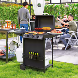 Outsunny 4 Burner Gas Barbecue Grill Portable Gas BBQ Grill with Lid, Black