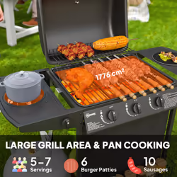 Outsunny 4 Burner Gas Barbecue Grill Portable Gas BBQ Grill with Lid, Black