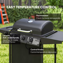 Outsunny 4 Burner Gas Barbecue Grill Portable Gas BBQ Grill with Lid, Black - Additional view 4