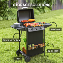 Outsunny 4 Burner Gas Barbecue Grill Portable Gas BBQ Grill with Lid, Black - Additional view 5