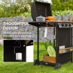 Outsunny 4 Burner Gas Barbecue Grill Portable Gas BBQ Grill with Lid, Black - Additional view 6