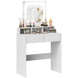 HOMCOM Dressing Table with Mirror, LED Lights, Drawers, for Bedroom, White