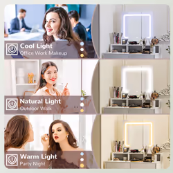 HOMCOM Dressing Table with Mirror, LED Lights, Drawers, for Bedroom, White - Additional view 3