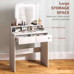 HOMCOM Dressing Table with Mirror, LED Lights, Drawers, for Bedroom, White - Additional view 4