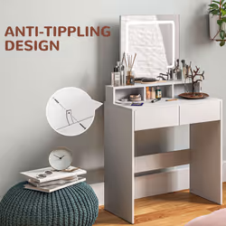 HOMCOM Dressing Table with Mirror, LED Lights, Drawers, for Bedroom, White - Additional view 5