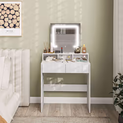 HOMCOM Dressing Table with Mirror, LED Lights, Drawers, for Bedroom, White - Additional view 7