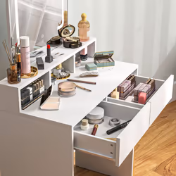 HOMCOM Dressing Table with Mirror, LED Lights, Drawers, for Bedroom, White - Additional view 8