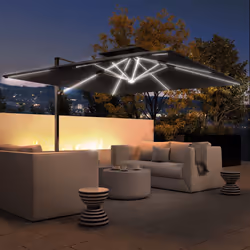 Outsunny Garden Cantilever Parasol, Patio Umbrella w/ Solar LED Lights, Grey