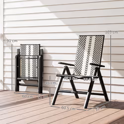 Outsunny Rattan Folding Chair w/ 5-Position Adjustable Backrest - Black