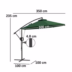 Outsunny 3(m) Cantilever Banana Parasol with Cover Wind Strap UPF50+ - Green