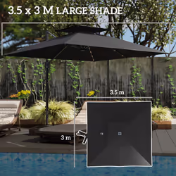 Outsunny 3.5m Aluminium Cantilever Parasol w/ LED Lights Crank Tilt UV50+ Black - Additional view 4
