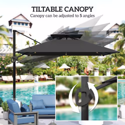 Outsunny 3.5m Aluminium Cantilever Parasol w/ LED Lights Crank Tilt UV50+ Black - Additional view 5