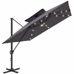 Outsunny 3.5m Aluminium Cantilever Parasol w/ LED Lights Crank Tilt UV50+ Black - Additional view 8