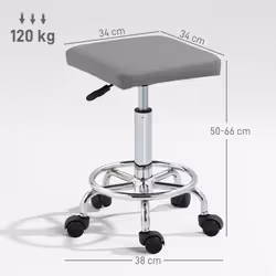 HOMCOM PU Leather Rolling Stool, Height Adjustable Salon Chair, Grey