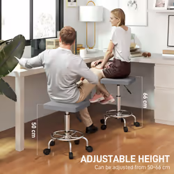 HOMCOM PU Leather Rolling Stool, Height Adjustable Salon Chair, Grey