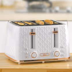 HOMCOM Toaster with 4 Slot, 7 Browning Levels, 1600W, White Honeycomb