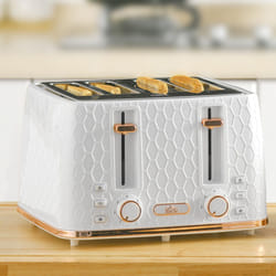 HOMCOM Toaster with 4 Slot, 7 Browning Levels, 1600W, White Honeycomb