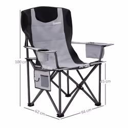 Outsunny Set of 2 Padded Folding Picnic Chairs with Cooler Bag, Grey